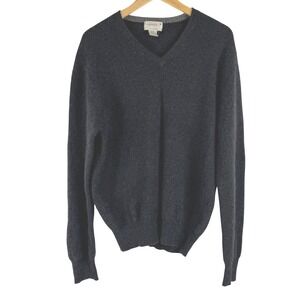 VTG! Dorce Mens 100% Cashmere V-Neck Sweater Charcoal Gray Ribbed Knit Size M
